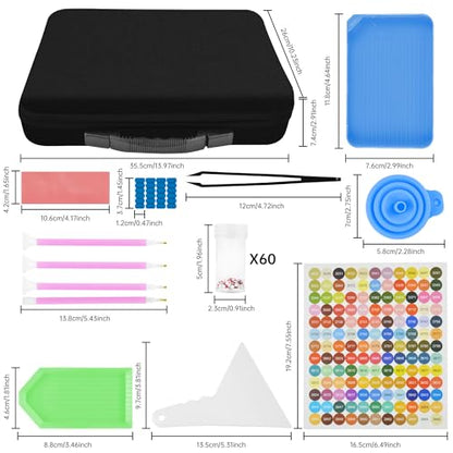 Mlife Diamond Art Painting Storage Boxes,1 Diamond Painting A4 Light Box Tracing Light Board with 3 Brightness, 80 Slots Bead Storage with 5D Diamond Art Accessories and Tools Kit（Black） - color: black