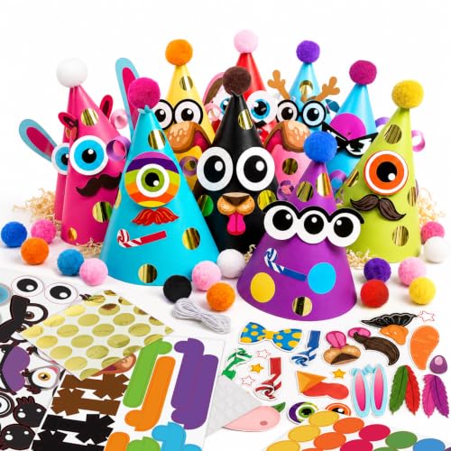 Glittery Garden 24 Pcs Party Hats Birthday Activity Kit with Stickers - Kids Fun Arts & Crafts. Make Your Own Animal & Monster Theme Party Favors & Game Supplies - color: Multicolored 24 hats