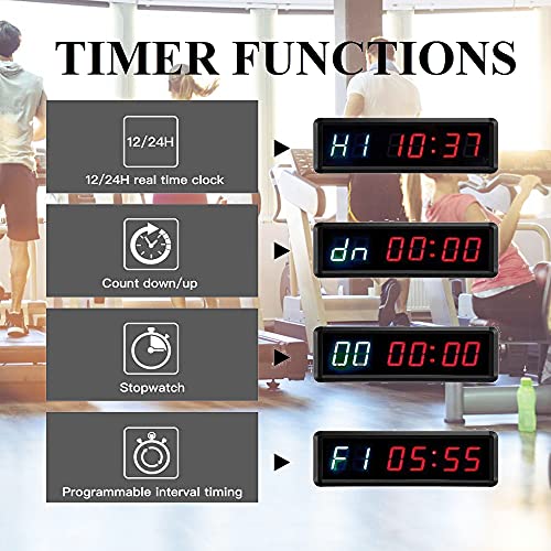LED Interval Timer Count Down/Up Clock Stopwatch with Remote for Home Gym Fitness - color: Green+red