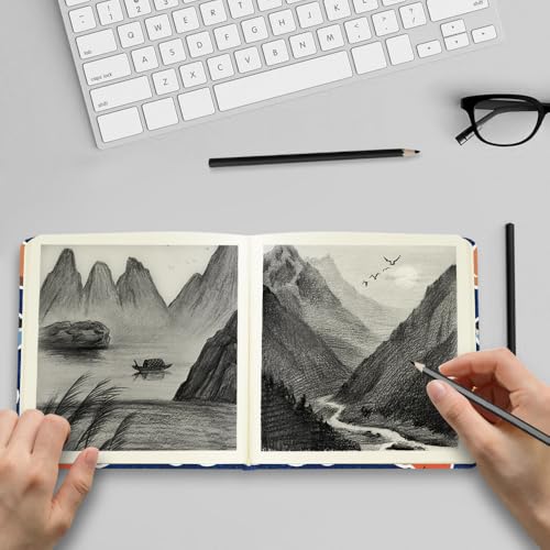 4.8x4.8 Pocket Sketch Book,Hardcover Art Sketchbook for Drawing Journal | Cloth Cover,80gsm Blank Paper,96Sheets,Lay-Flat,Portable Travel Creation Paint Diary Memo Planner,Dry MediaLine Ball Cat - color: Cloth Cover-4.8x4.8in-Line Ball Cat