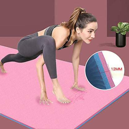 Hatha Yoga Extra Thick TPE Yoga Mat - 72"x 32" Thickness 1/2 Inch -Eco Friendly- With High Density Anti-Tear Exercise Mats For Home Gym Travel & Floor Outside - color: Pink/Blue