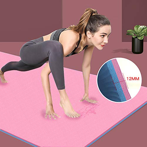 Hatha Yoga Extra Thick TPE Yoga Mat - 72"x 32" Thickness 1/2 Inch -Eco Friendly- With High Density Anti-Tear Exercise Mats For Home Gym Travel & Floor Outside - color: Pink/Blue