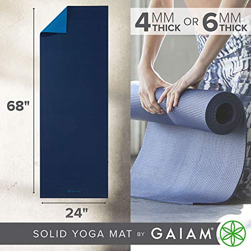 Gaiam Yoga Mat, Solid Color Non-Slip, 6mm - color: Navy/Blue, size: 68"L x 24"W x 6mm Thick
