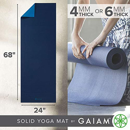Gaiam Yoga Mat, Solid Color Non-Slip, 6mm - color: Navy/Blue, size: 68"L x 24"W x 6mm Thick