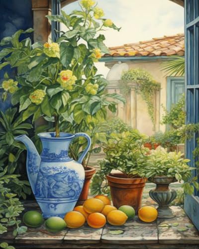 Green Garden Plants Naturecore Painting Paint by Numbers Kits 16x20 inch Canvas Rustic Charm DIY Oil Painting for Kids, Adults Beginner with Brushes Acrylic Pigment Drawings Gift(without Frame) - color: Garden 05, size: 16''x20''(Frameless)
