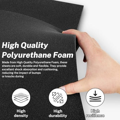 Polyurethane Foam Inserts, 4 PCS 16 x 12 x 0.5 Inch Black Cuttable Packing Foam Sheets for Tool Box, Camera, Crafts and Storage ﻿ - size: 16 x 12 x 0.5 Inch