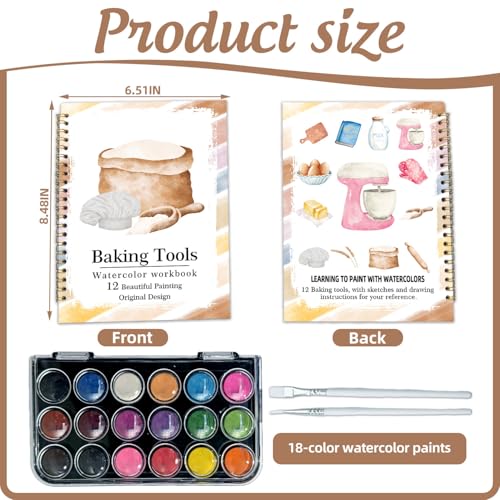 Watercolor Workbook, Water Coloring Book, 12 Different Patterns of Original DIY Designs, 18 Colors Watercolor Paint Set, Beginner-Friendly Watercolor Workbooks (Baking Tool), Perfect Gifts for Adults - color: baking