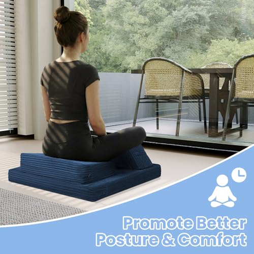 Meditation Cushion, Meditation Mat with Knee Support, Navy Blue - color: Navy Blue, size: 24X24X2 Inch