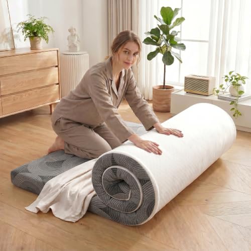 Japanese Floor Mattress,3.5" Thicken Futon Mattress Tatami Mat Twin | with Non-Slip Bottom,Removable Washable Cover,Foldable Mattress Tatami Mat Sleeping Pad,Grey Geometric,(80‘’x36‘’) - color: Ma1-grey Geometric, size: Twin (80" X 36")