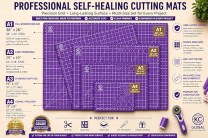 KC GLOBAL A2 (25"x19") Professional Grade Self-Healing Cutting Mat (Purple) - Odor-Free, Double-Sided, eco-Friendly, Durable. Premium Desk mat for Crafting, Sewing, Quilting and Art Projects - size: 25"L x 19"W
