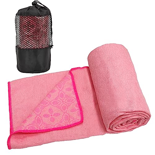 Yoga Towels, Non Slip Hot Yoga Mat Towel with Grip Dots,Super-Absorbent Soft Microfiber Yoga Blanket for Pilates, Fitness and Workout 72inch x 24inch - color: Pink