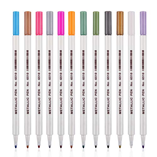 Dyvicl Metallic Marker Pens, 12 Colors Hard Fine Tip Metallic Markers for Black Paper, Adult Coloring, Card Making, Rock Painting, Scrapbooking Crafts, DIY Photo Album - style: 12 Hard fine tip
