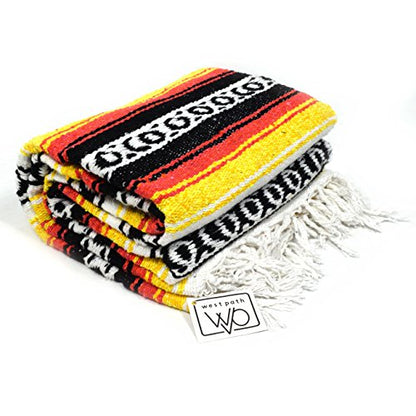 Open Road Goods Heavyweight Mexican Falsa Yoga Blanket, Extra Thick with Stripes - Great Beach, Picnic or Throw - Handmade (Sunflower) - color: Sunflower