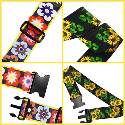 6 Pieces Luggage Straps Patterned Luggage Strap Suitcase Straps Luggage Belt Adjustable Travel Luggage Belt Strap with Quick Release Buckle, 2 inches Wide by 72 inches Long (Flower Style) - style: Flower Style