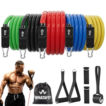 WHATAFIT Resistance Bands with Handles, 5-Level Exercise Bands for Workout - color: Multi