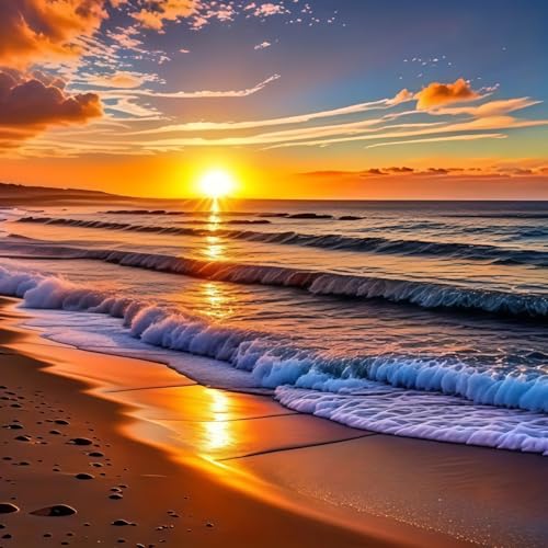 5D Diamond Painting Kits for Adults,Sunset Landscape Beach Diamond Art Kits | Full Drill Round Gem Art Paint by Diamonds Dots Crafts Kits for Home Wall Decor 13.7x13.7inch - color: KM673-1