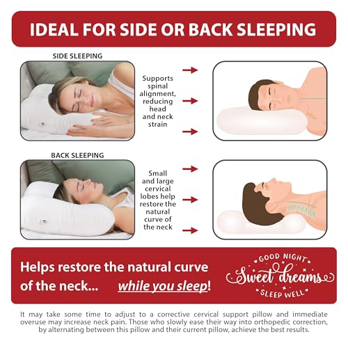 Ergonomic Cervical Pillow for Neck Pain Relief Back & Side Sleepers MID WH - color: White, size: Midsize