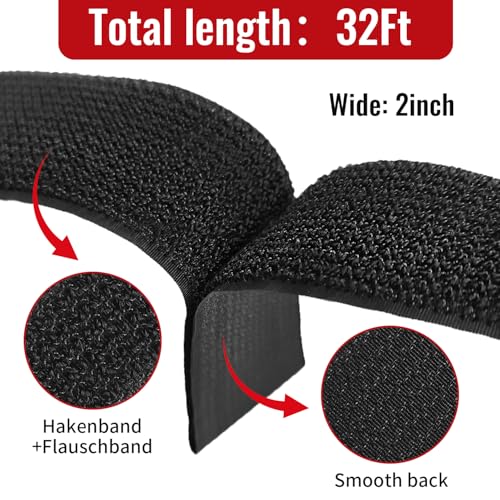2" x32ft Hook and Loop Straps with Metal Buckles, Molle Cable Straps, Adjustable Fastening Cinch Strap, Reusable Nylon Securing Cord Ties, 2 inch Wide, Black with 20 Buckles - color: 2"x32ft, 20 Buckles