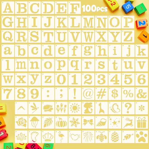 Fainne 100 Pcs 1.5 Inch Small Stencils for Crafts,Letter,Symbol | Reusable Painting Stencils for Wood Wall Card Making Scrapbooking Journaling, Portable Craft Templates - style: Letter,Symbol