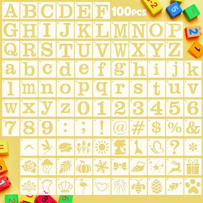 Fainne 100 Pcs 1.5 Inch Small Stencils for Crafts,Letter,Symbol | Reusable Painting Stencils for Wood Wall Card Making Scrapbooking Journaling, Portable Craft Templates - style: Letter,Symbol