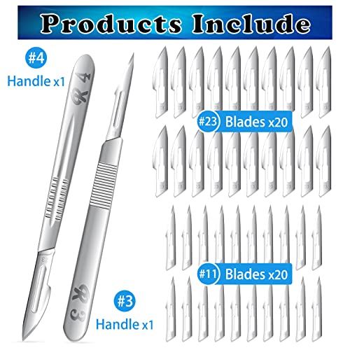 40 Pieces Scalpel Blades #11#23 Scalpels Surgical with 2PCS #3#4 Handle & Storage Box,Individually Wrapped High Carbon Steel Blades for Sculpting, Cutting,Crafts & More - style: 42PCS