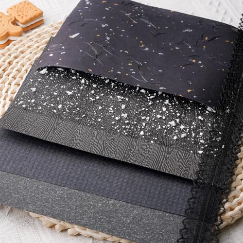 15Pcs Handmade Scrapbook Art Paper Craft Textured Paper Colorful A5 sheet Mesh Special Mix for Scrapbooking Junk Journal Journaling Supplies DIY Materials,5.8x8.2 inches (Black)