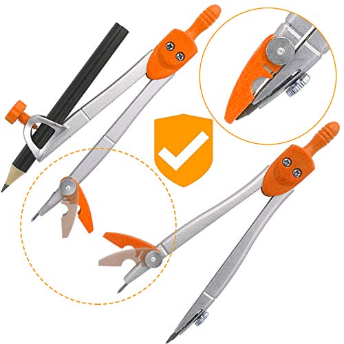 Maths Compasses for Geometry Student Drafting Compass Set Starter Kit with Protractor, Set Squares with Case for School Maths Study, Orange