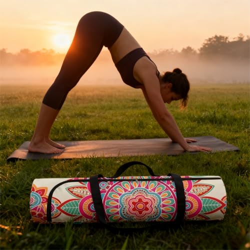 Spacious Extra Large Storage Yoga Mat Bag | Huge Capacity Mandala Gym Tote - Waterproof Wear-Resistant Carrier Strap Pilates - color: Floral fragrance and melody