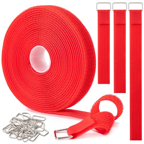 1" x16Ft Hook and Loop Straps with 25 Metal Buckles，Red - color: Red, size: 1"×16ft Metal Buckle