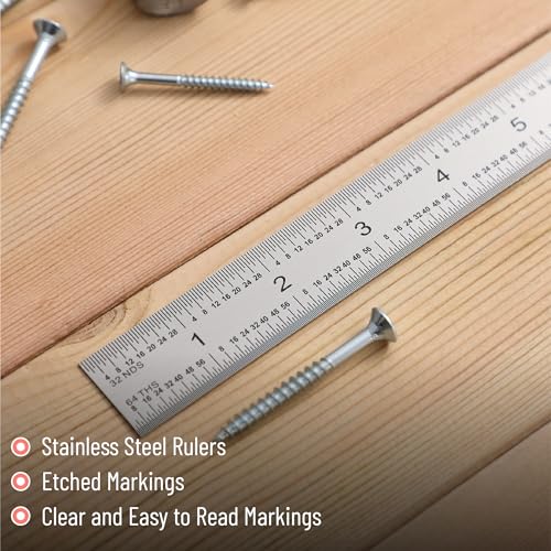 Mr. Pen- Machinist Ruler, 12 Inch, Stainless Steel Imperial | Precision Measuring Tool, 1/8", 1/16", 1/32", 1/64" Graduation for Engineering, Carpentry, Drafting, Office, School - style: 12 inch