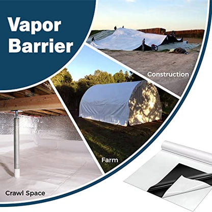 Crawl Space Vapor Barrier, 10 Mil 10x100' Black/White Panda Film | Thick Plastic Sheeting, Plastic Drop Cloth Covering for Crawlspace Encapsulation, Suitable for Commercial and Residential Use - size: 10mil 10'x100'