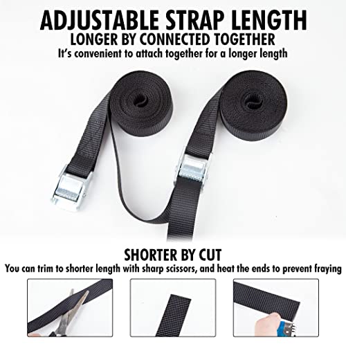Cartman 1 in x 12 ft Lashing Straps, 32 Pack, 600 lb Break Strength, Black - color: Black, size: 16 PK (Pack of 2)
