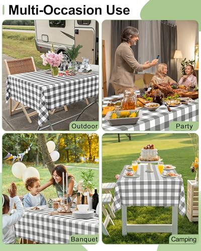 Smiry 8 Packs Gingham Disposable Table Cloth, 54 x 108 Inch Waterproof Plastic Tablecloth, Rectangle Grey and White Checkered Table Covers for Party, Birthday, Picnic, Banquet - color: Grey and White, size: 54"x108" (Pack of 8)