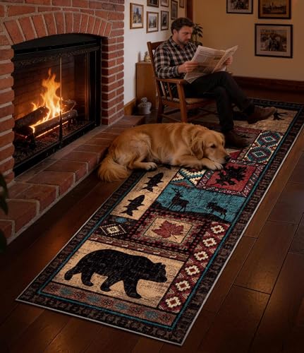 YIHOUSE Washable Rustic Cabin Runner Rug 2'8''x8 Hallway - color: Brown, size: 2'8"x8'(Runner)