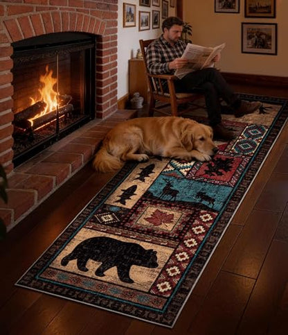 YIHOUSE Washable Rustic Cabin Runner Rug 2'8''x8 Hallway - color: Brown, size: 2'8"x8'(Runner)