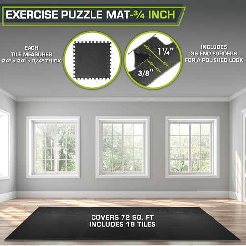 ProsourceFit Weaved Pattern Extra Thick Exercise Puzzle Mat 3/4-inch, EVA Foam Interlocking Tiles for Protective, Cushioned Flooring for Home and Gym Equipment; Black, 72 SQ FT, 18 Tiles - color: Black, size: 18 Pack (72 SQ FT)