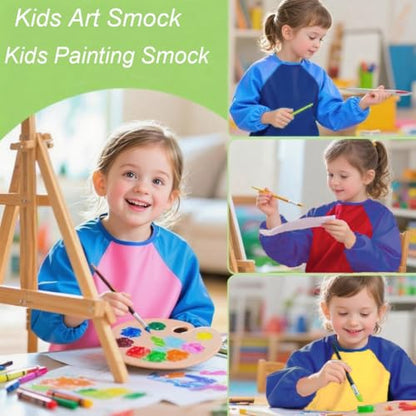 2 Pack Kids Art Smock Waterproof with Long Sleeve and 3 Roomy Pockets Artist Children Aprons for Toddlers Age 3-8 Painting Crafts（Yellow+Blue） - color: 2 Pack Yellow+blue