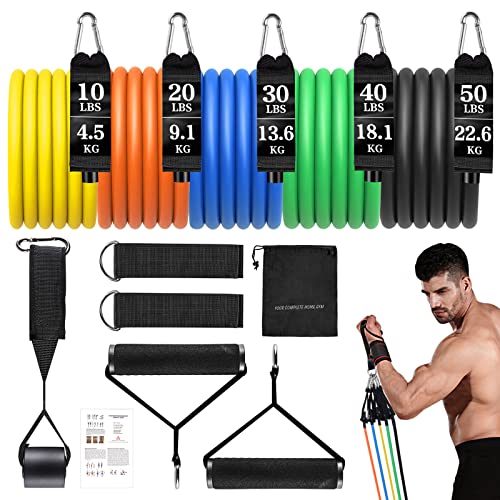 Resistance Bands Set, Himaly Exercise Bands Strength Training Fitness Bands Workout Elastic Bands with Legs Ankle Straps, Door Anchor, Handles & Carry Bag for Home Outdoor Workouts - color: Multicolor (Standard Bands)