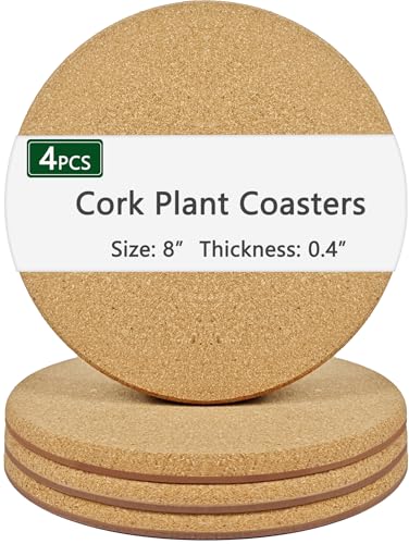 8 Inch Cork Plant Coasters, 4 Pcs Double Layers Thickened Cork Plant Mats, Cork Coasters for Plants, Cork Mats for Plant, Plant Coasters for House Plants - size: 8 Inch