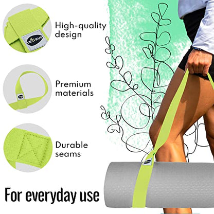 TECEUM Yoga Mat Strap – Extra Soft & Thick Cotton Carrier for All Mats - color: Bright Green, size: 64 IN