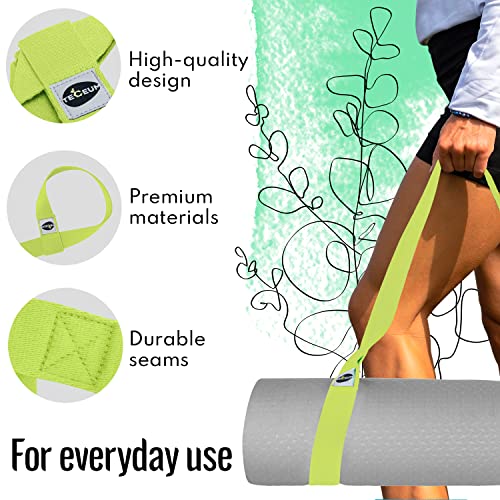 TECEUM Yoga Mat Strap – Extra Soft & Thick Cotton Carrier for All Mats - color: Bright Green, size: 64 IN