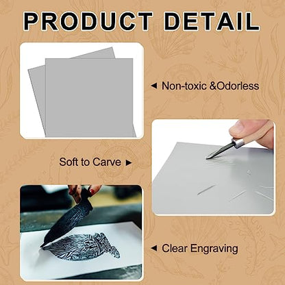 Yeaqee 8 Pcs 9 x 12 Inch Linoleum Block Rubber Carving Block Soft Linocut Blocks Large Linoleum Sheet Unmounted Lino Plates for Engraving Art Project Printmaking Artist Studio Supplies, Gray - color: Gray, size: 9 x 12 Inch