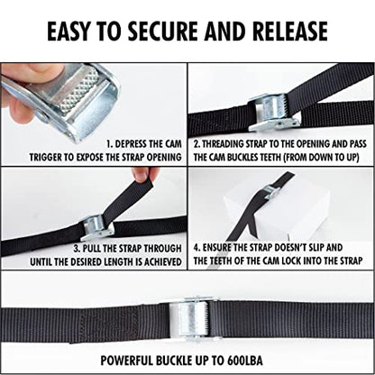 Cartman 1 in x 12 ft Lashing Straps, 32 Pack, 600 lb Break Strength, Black - color: Black, size: 16 PK (Pack of 2)