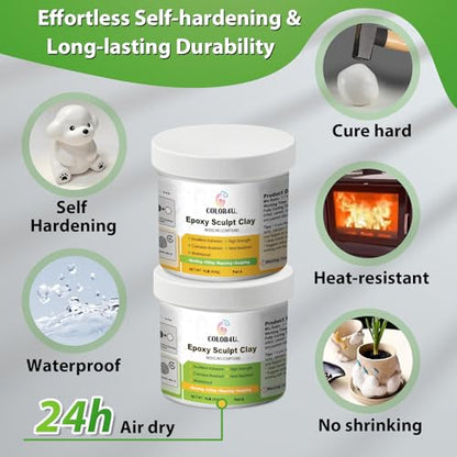 Epoxy Sculpt Clay, 2 Pound White Epoxy Putty,2 Part Strong Adhesive & Self-Hardening Modeling CompoundPaste for Sculpting,Reparing,Filling & Bonding