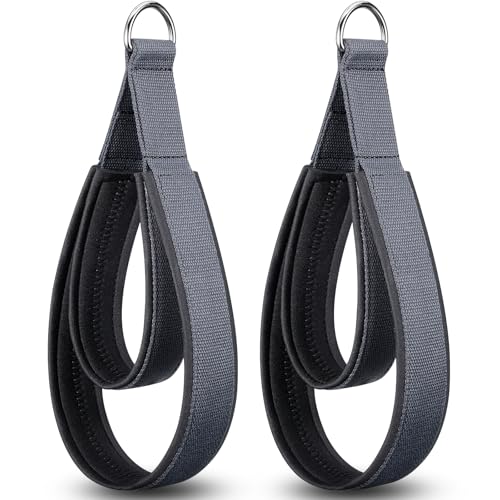 TOBWOLF 2PCS Pilates Straps for Reformer, Double Loop D Ring Foot Hand - color: Dark Grey - Scuba Fabric