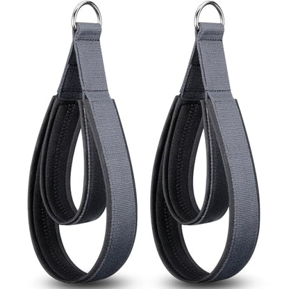 TOBWOLF 2PCS Pilates Straps for Reformer, Double Loop D Ring Foot Hand - color: Dark Grey - Scuba Fabric