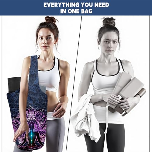 Yoga Mat Bag Carrier for Women with Side Large Pocket Durable Linen Workout Gym Travel Storage Pilates Mats - color: Spiritual Meditation