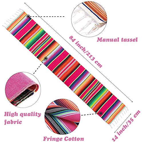 Mexican Table Runner 14 x 84 Inch Mexican Serape Table Runner for Mexican Party Wedding Decorations, Fringe Cotton Table Runner - color: Pink, size: 14 x 84 Inch