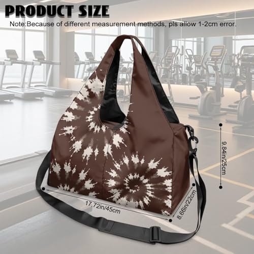 Yoga Gym Bag with Removable Adjustable Shoulder Strap, Shoe Compartment & Top Yoga Mat Holder 17.72x8.66x9.84in - color: Brown Tie-Dye Creative Print