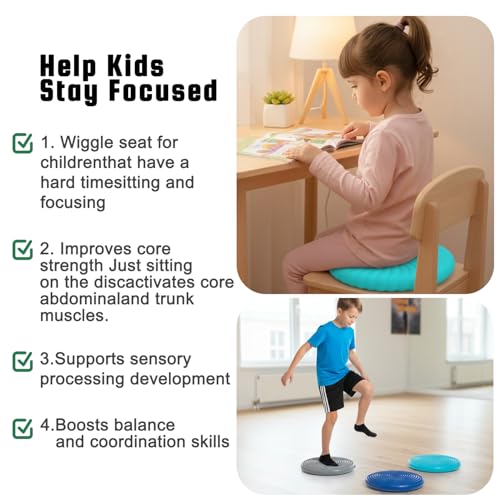 Wobble Cushion Core Balance Disc, Wiggle Seat with Inflation Pump | Extra Thick Non-Slip, Help Stay Focused for Sensory Kids, Improve Sitting Posture & Relieve Back Pain, Core Strength Trainer - color: 1Turquoise